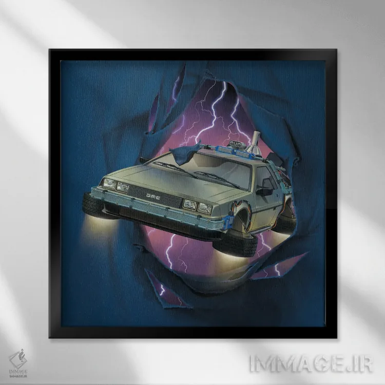 تابلو شکستن دلورین (اشاره به خودرو دلورین) اثر وینسنت های - نمای قابدار مشکی