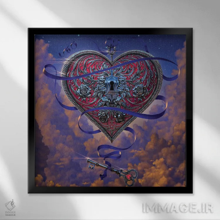 تابلو قلب و کلید اثر وینسنت های - نمای قابدار مشکی