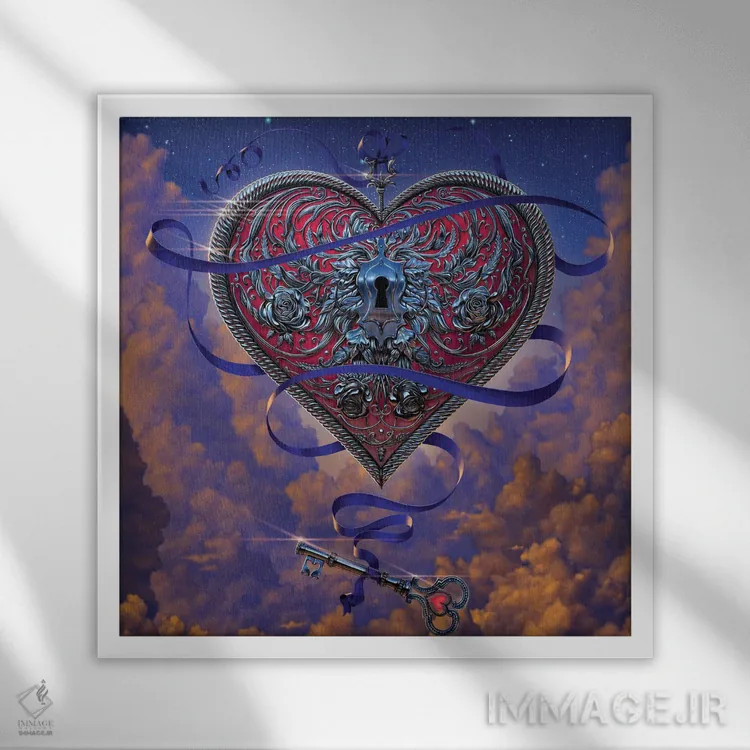 تابلو قلب و کلید اثر وینسنت های - نمای قابدار سفید