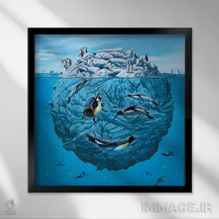 تابلو چشمک پنگوئن اثر وینسنت های - نمای قابدار مشکی
