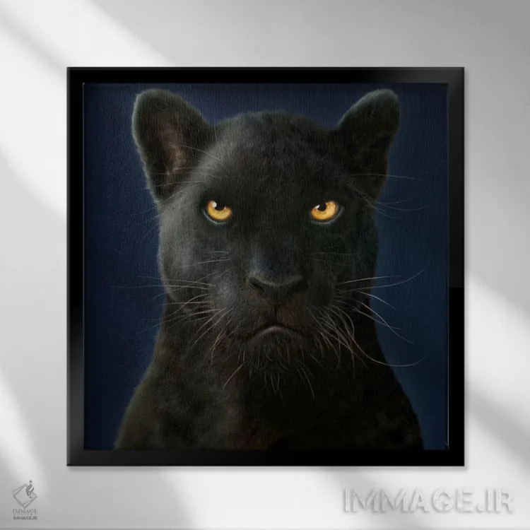 تابلو پرتره پلنگ سیاه اثر وینسنت های - نمای قابدار مشکی