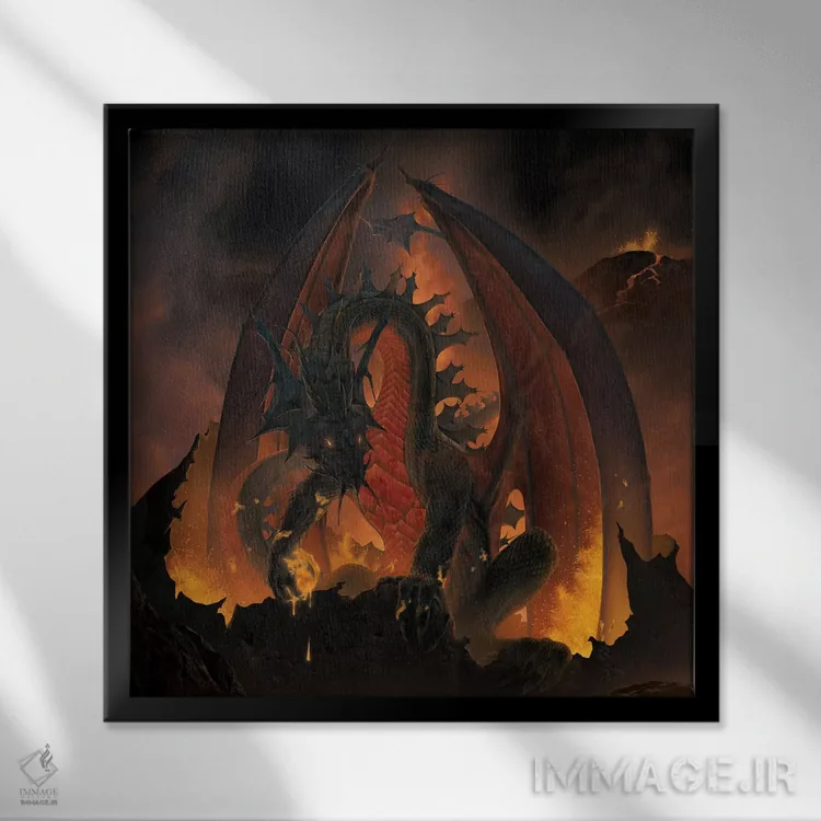 تابلو اژدهای گوی آتشین اثر وینسنت های - نمای قابدار مشکی
