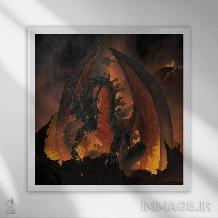 تابلو اژدهای گوی آتشین اثر وینسنت های - نمای قابدار سفید