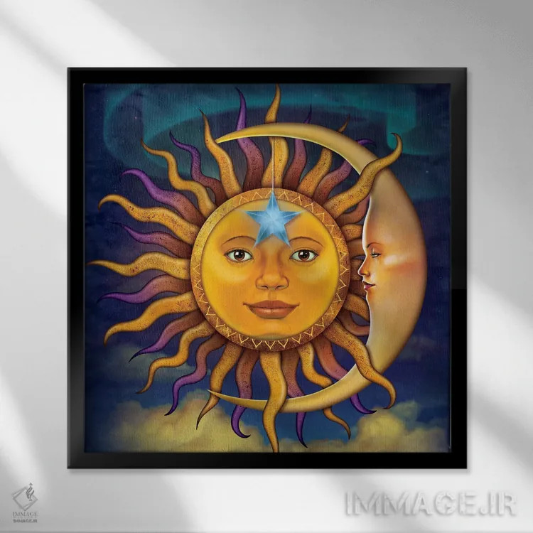 تابلو خورشید و ماه اثر وینسنت های - نمای قابدار مشکی
