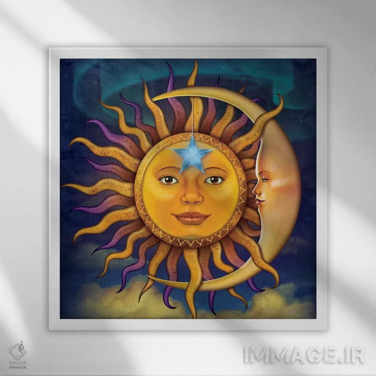 تابلو خورشید و ماه اثر وینسنت های - نمای قابدار سفید