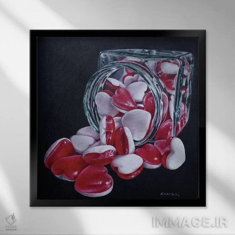 تابلو شیشه قلبها اثر هانا کاچینیل - نمای قابدار مشکی