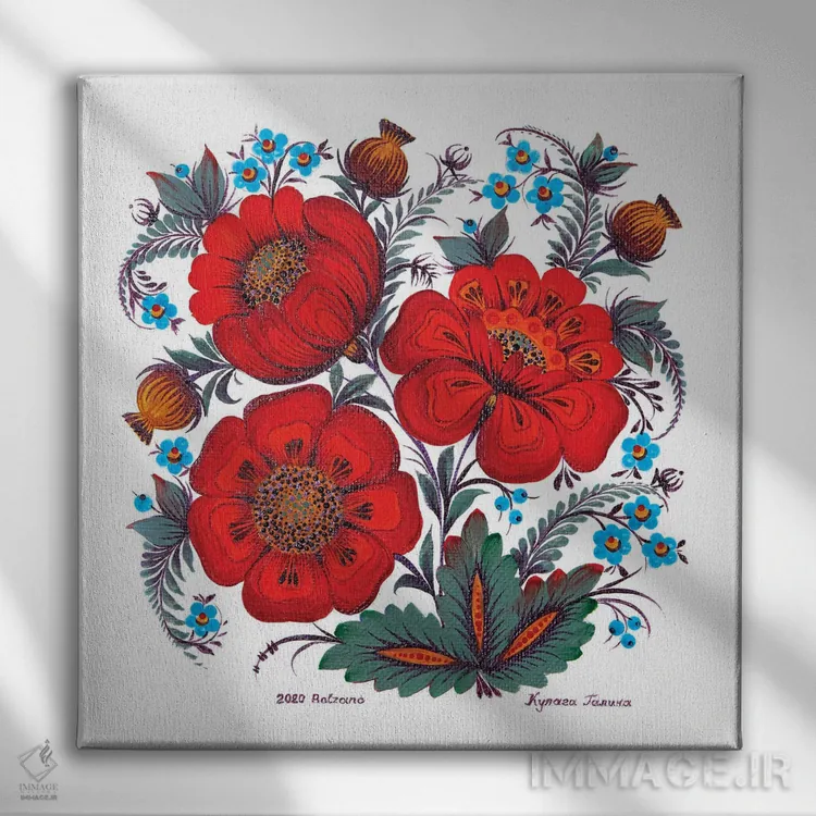 تابلو گلهای شقایق اثر هالینا کولگا - نمای روبهرو روی دیوار