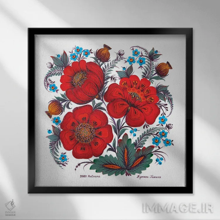 تابلو گلهای شقایق اثر هالینا کولگا - نمای قابدار مشکی