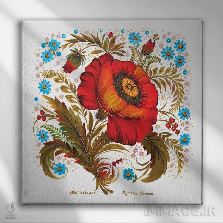 تابلو گل شقایق اثر هالینا کولگا - نمای روبهرو روی دیوار