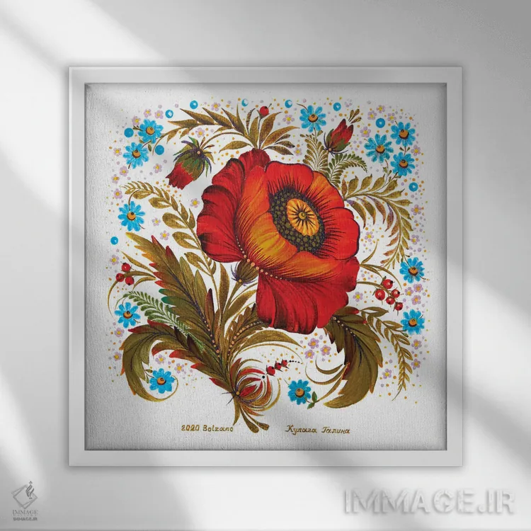 تابلو گل شقایق اثر هالینا کولگا - نمای قابدار سفید