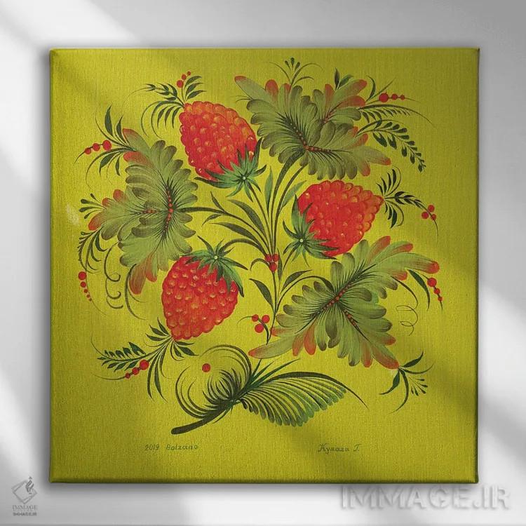 تابلو تمشک قرمز (تمشک) اثر هالینا کولگا - نمای روبهرو روی دیوار