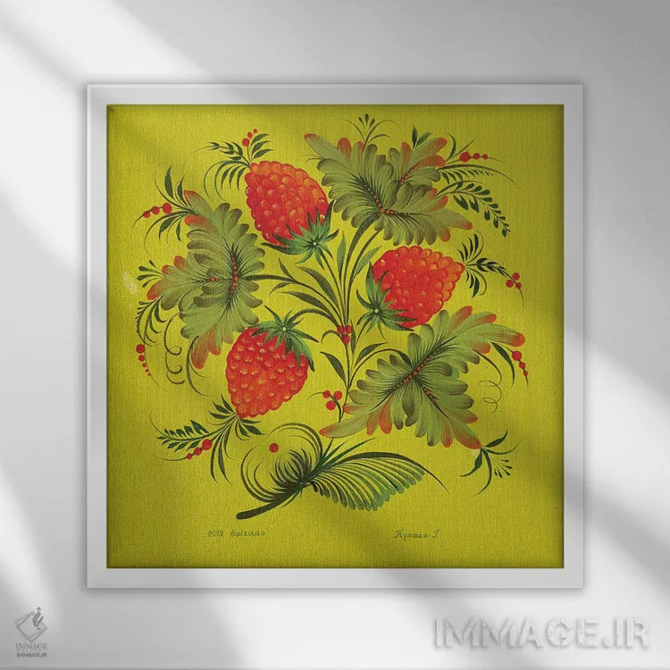 تابلو تمشک قرمز (تمشک) اثر هالینا کولگا - نمای قابدار سفید