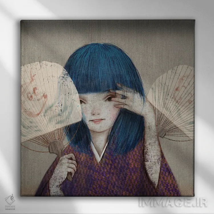 تابلو بادبزن دست گرد بژ (III) اثر هیرویوشی کوراوا - نمای روبهرو روی دیوار