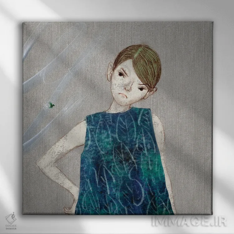 تابلو نیلی (XII) با پرنده کوچک اثر هیرویوشی کوراوا - نمای روبهرو روی دیوار