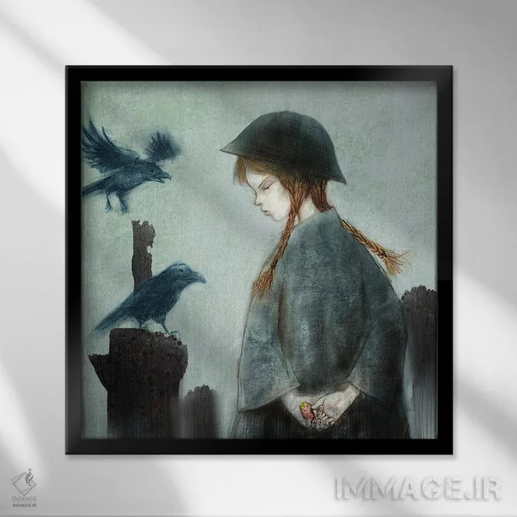 تابلو تخم کلاغ نیلی (VII) اثر هیرویوشی کوراوا - نمای قابدار مشکی