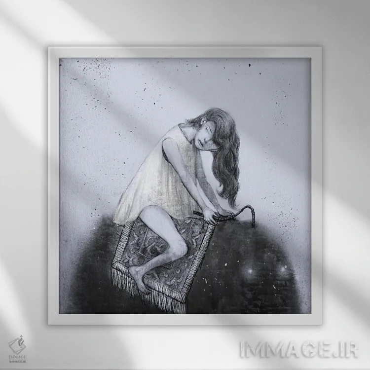 تابلو زغالسنگ (V) سواری مهآلود اثر هیرویوشی کوراوا - نمای قابدار سفید