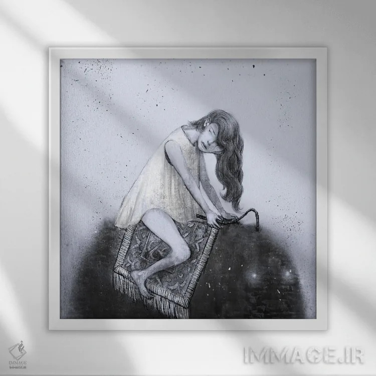 تابلو زغالسنگ (V) سواری مهآلود اثر هیرویوشی کوراوا - نمای قابدار سفید