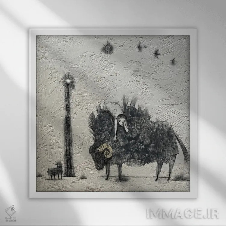 تابلو زغالسنگ (II) گاومیش اثر هیرویوشی کوراوا - نمای قابدار سفید
