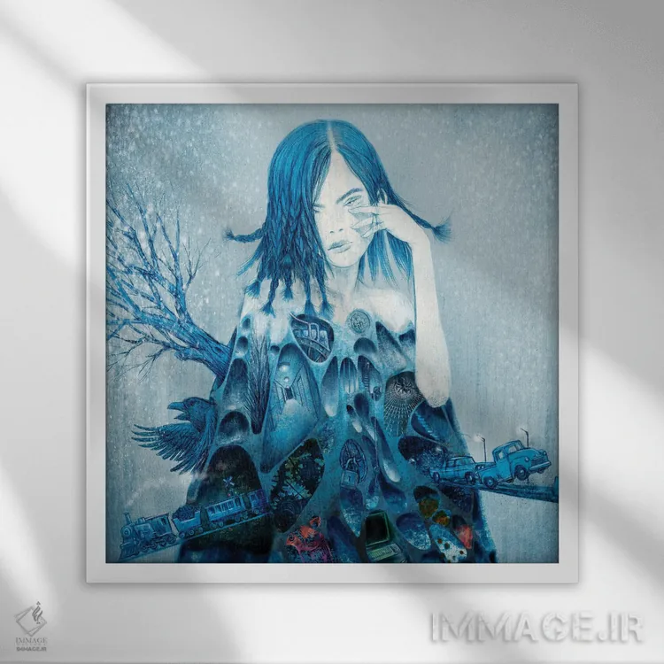 تابلو سالنهایی به رنگ نیلی (II) اثر هیرویوشی کوراوا - نمای قابدار سفید