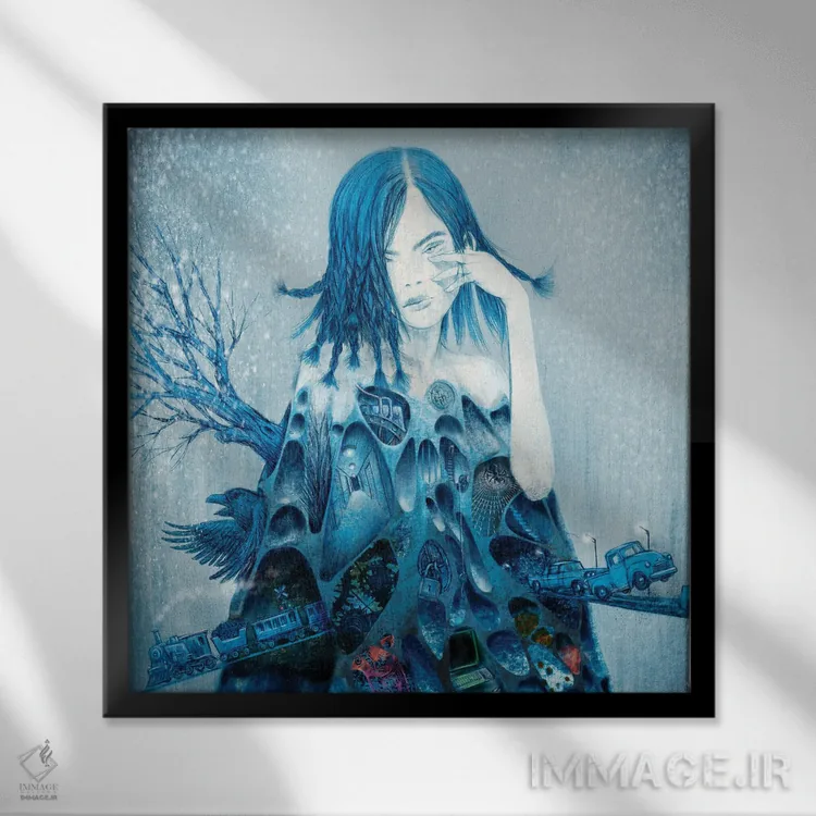 تابلو سالنهایی به رنگ نیلی (II) اثر هیرویوشی کوراوا - نمای قابدار مشکی