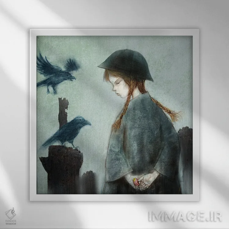 تابلو تخم کلاغ نیلی (VII) اثر هیرویوشی کوراوا - نمای قابدار سفید