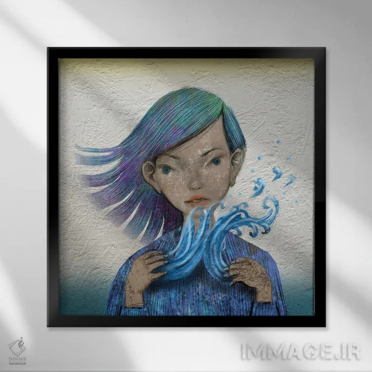 تابلو موج آبی روشن (II) اثر هیرویوشی کوراوا - نمای قابدار مشکی