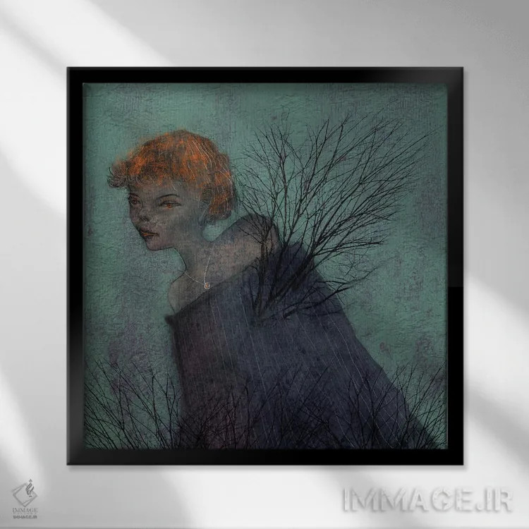 تابلو درخت در حال رشد نیلی (XVIII) اثر هیرویوشی کوراوا - نمای قابدار مشکی