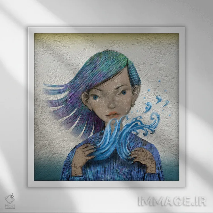 تابلو موج آبی روشن (II) اثر هیرویوشی کوراوا - نمای قابدار سفید