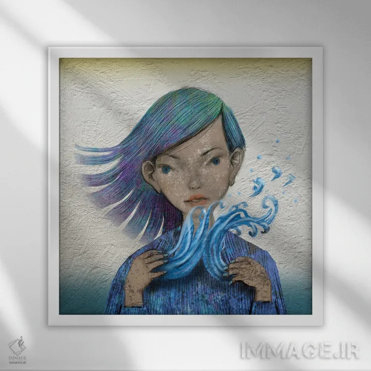 تابلو موج آبی روشن (II) اثر هیرویوشی کوراوا - نمای قابدار سفید