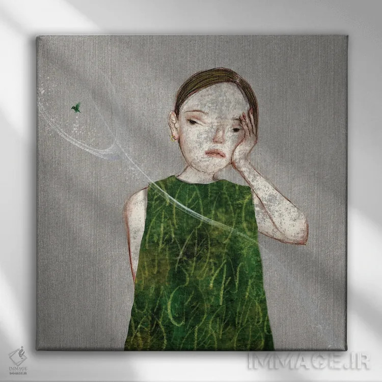 تابلو برگ (II) با پرنده کوچک اثر هیرویوشی کوراوا - نمای روبهرو روی دیوار