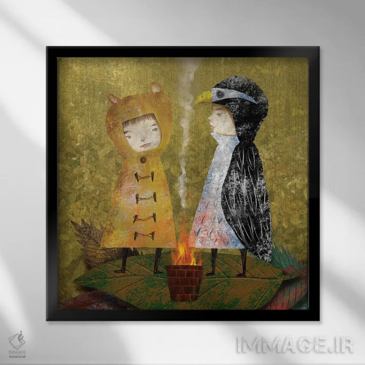 تابلو آتشبازی زیتونی (III) اثر هیرویوشی کوراوا - نمای قابدار مشکی