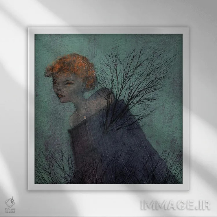 تابلو درخت در حال رشد نیلی (XVIII) اثر هیرویوشی کوراوا - نمای قابدار سفید