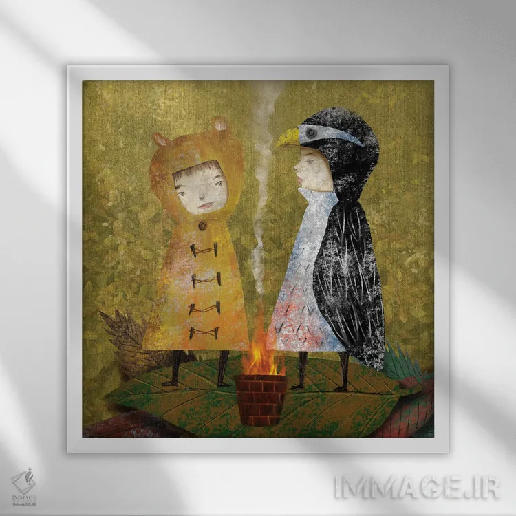 تابلو آتشبازی زیتونی (III) اثر هیرویوشی کوراوا - نمای قابدار سفید