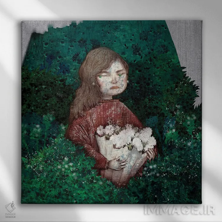 تابلو دستهگل سبز چمنی (I) اثر هیرویوشی کوراوا - نمای روبهرو روی دیوار
