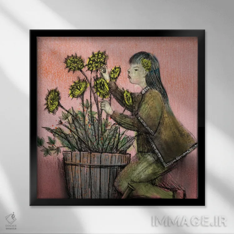 تابلو سطل چوبی هلوئی (II) اثر هیرویوشی کوراوا - نمای قابدار مشکی