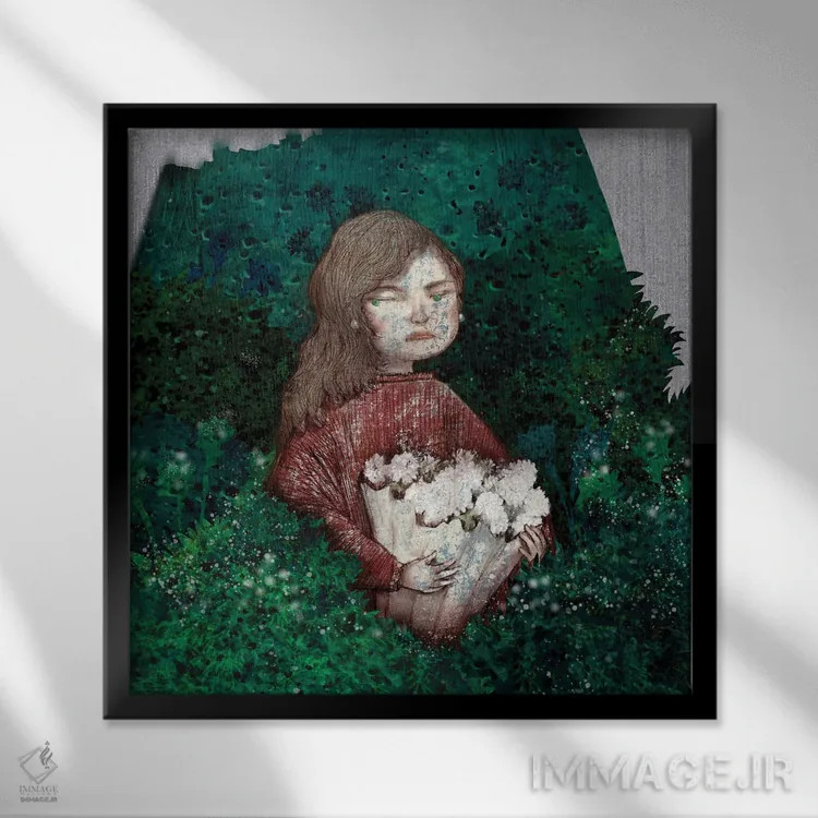 تابلو دستهگل سبز چمنی (I) اثر هیرویوشی کوراوا - نمای قابدار مشکی