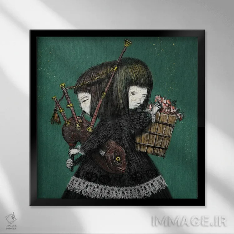 تابلو نیانبان سبز چمنی (IV) اثر هیرویوشی کوراوا - نمای قابدار مشکی