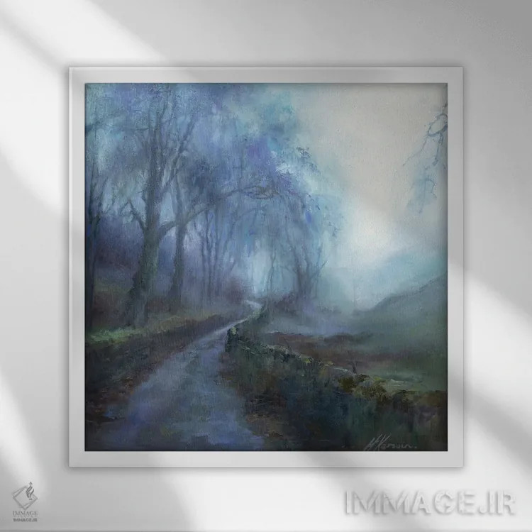 تابلو اولین نور از میان مه اثر هانا کروین - نمای قابدار سفید