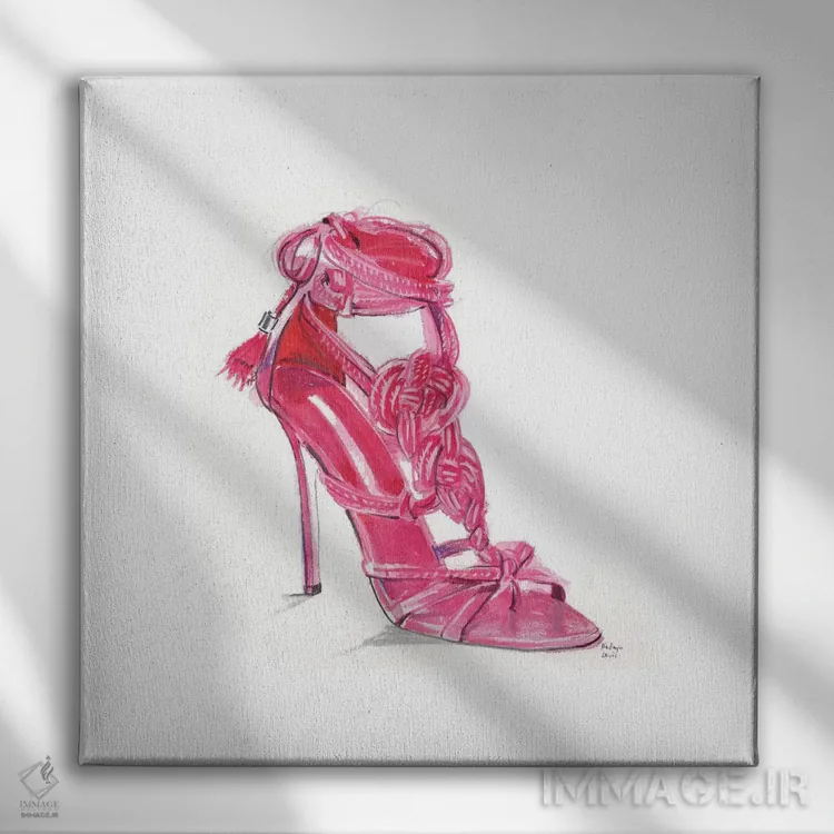تابلو صندل صورتی پررنگ اثر هارت آو لیلی (برند هنری) - نمای روبهرو روی دیوار