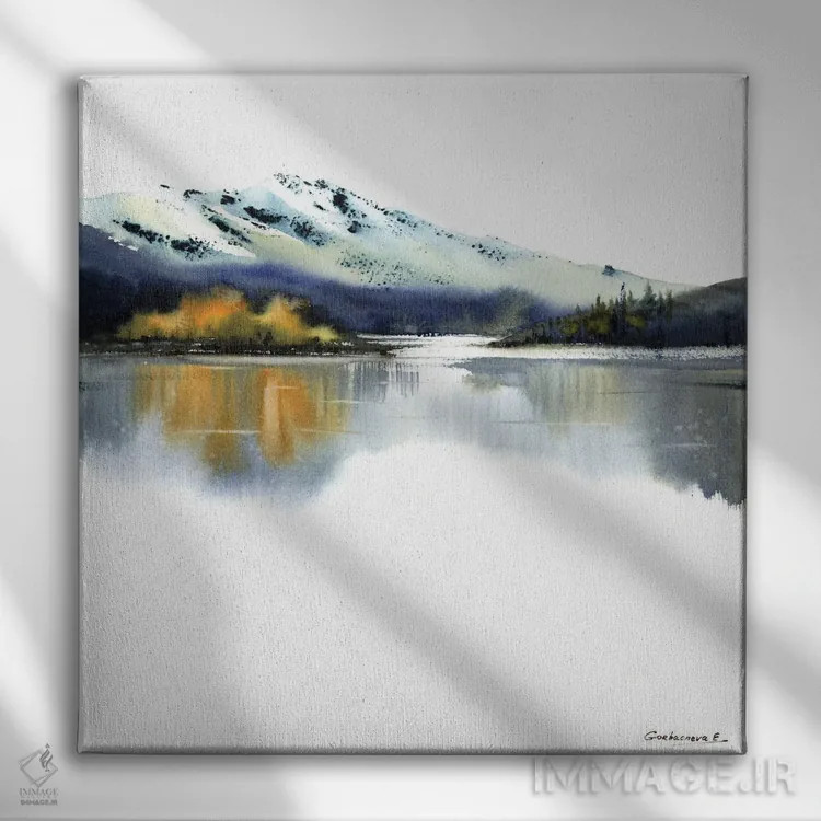 تابلو میدان کوهستانی پاییزی اثر هوملایکآرت (برند هنری) - نمای روبهرو روی دیوار