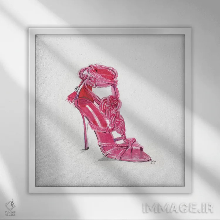 تابلو صندل صورتی پررنگ اثر هارت آو لیلی (برند هنری) - نمای قابدار سفید