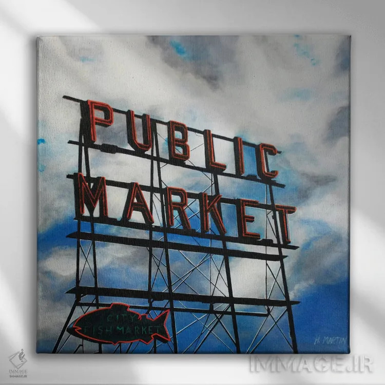 تابلو بازار ماهی شهر اثر هایدی مارتین - نمای روبهرو روی دیوار