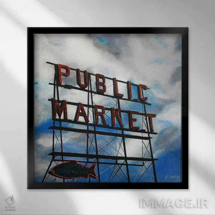 تابلو بازار ماهی شهر اثر هایدی مارتین - نمای قابدار مشکی