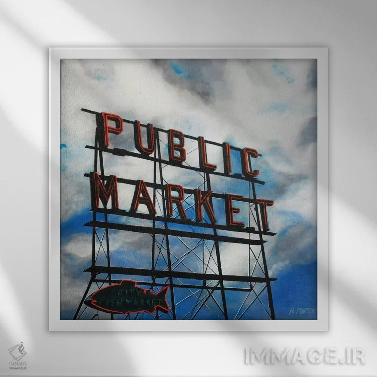 تابلو بازار ماهی شهر اثر هایدی مارتین - نمای قابدار سفید