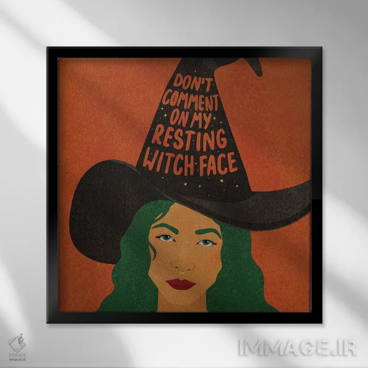 تابلو چهرهٔ جادوگر در حالت استراحت (اصطلاح طنز) اثر هانا رَند - نمای قابدار مشکی