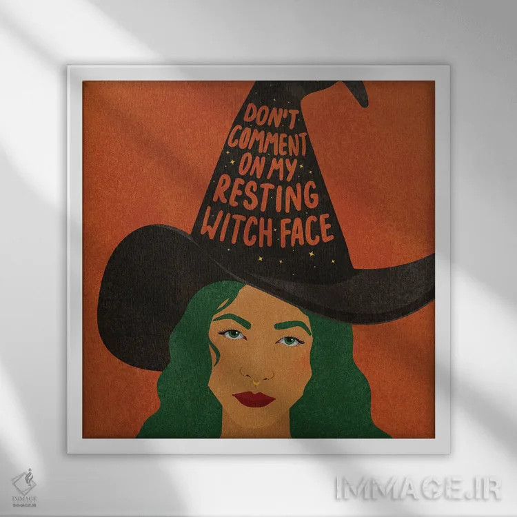 تابلو چهرهٔ جادوگر در حالت استراحت (اصطلاح طنز) اثر هانا رَند - نمای قابدار سفید