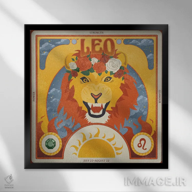 تابلو شیر (برج فلکی) اثر هانا رَند - نمای قابدار مشکی