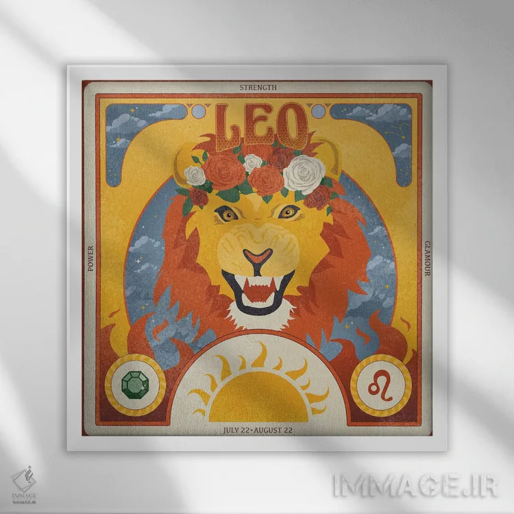 تابلو شیر (برج فلکی) اثر هانا رَند - نمای قابدار سفید