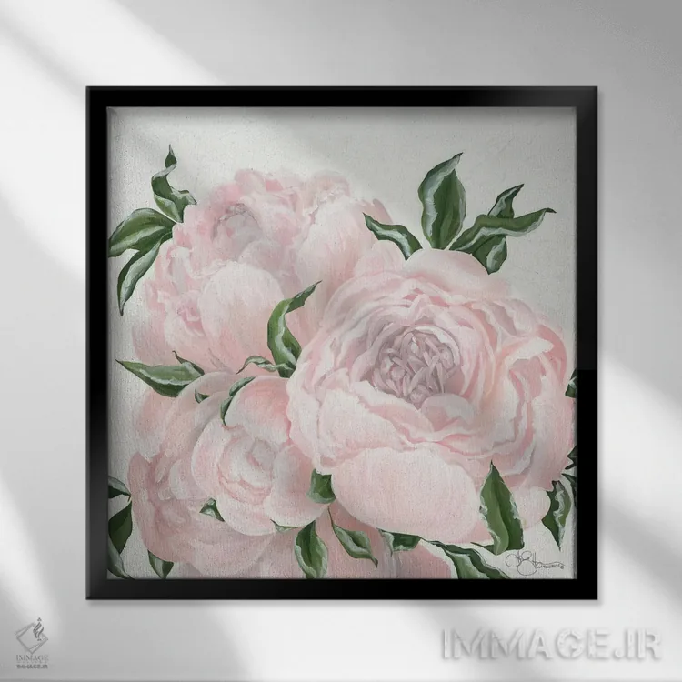 تابلو گلهای صورتی اثر هولیهکس آرت (استودیو هنری) - نمای قابدار مشکی