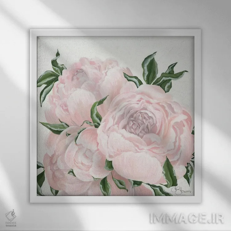 تابلو گلهای صورتی اثر هولیهکس آرت (استودیو هنری) - نمای قابدار سفید